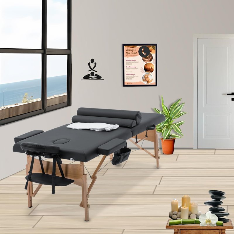 FDW Portable Massage Bed - 28-Inch Wide Folding Spa Table with Adjustable Height & Towel Hanger