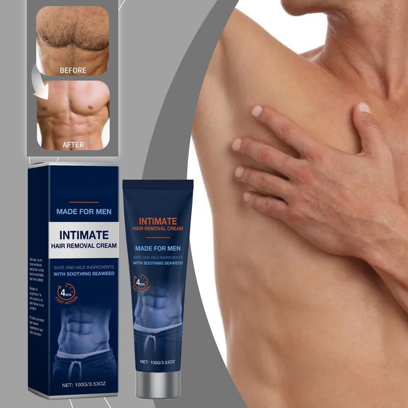 2PCS Men's Hair Removal Cream, Home Hair Removal Cream for Men - Residue-Free & Mark-Free Depilatory Cream, Moisturizing Gentle Formula with Seaweed Extract