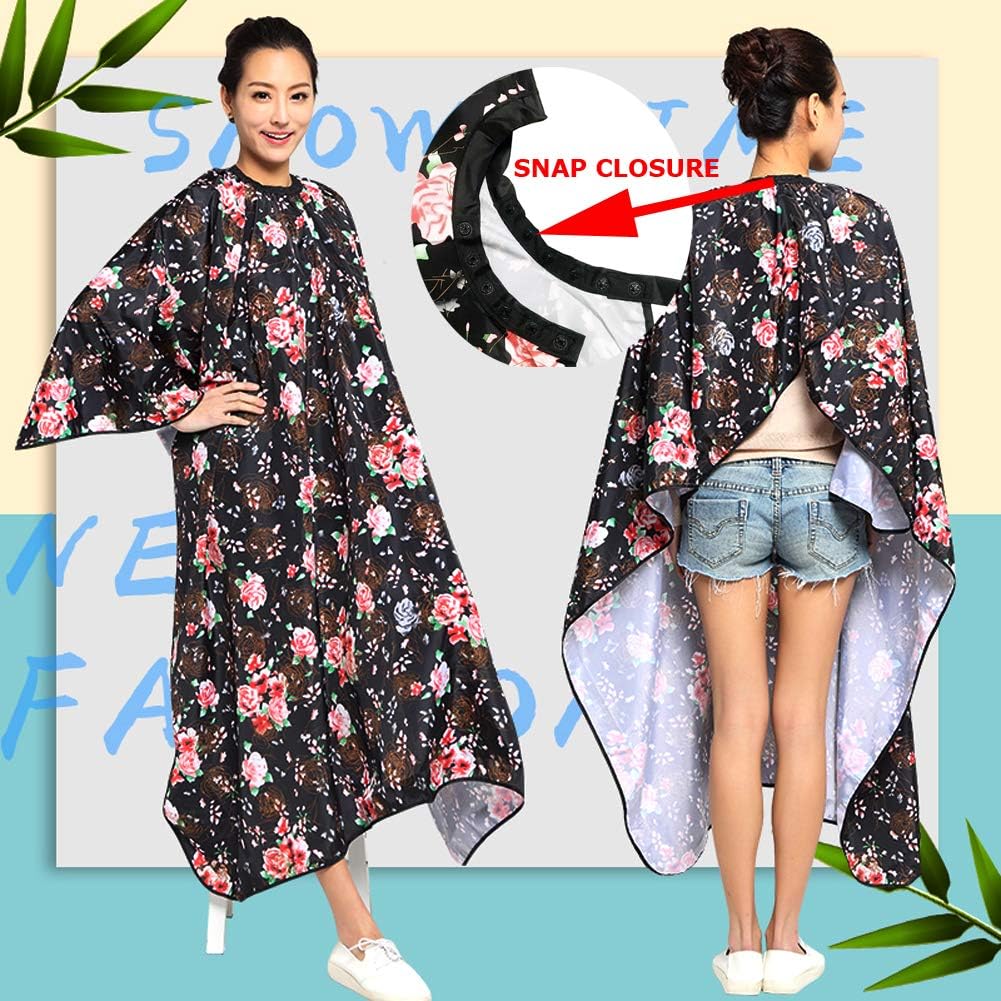 Skiennix Professional Hair Stylist Cape - Waterproof Rose Flower Design | 55" x 63" Snap Closure