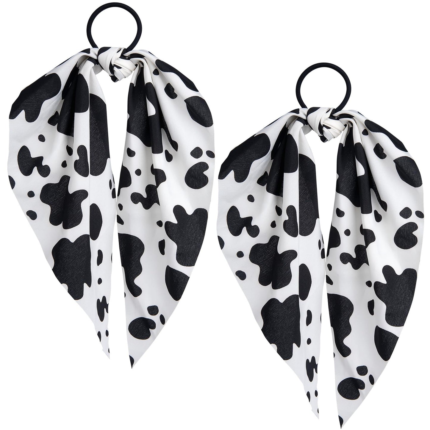SmallCat 2pcs Cow Print Hair Bands for Women, Non-Slip Rabbit Bunny Ear Bow Hair Tie Ropes Scrunchies, Elastic Bowknot Ponytail Holder Hair Bandana Accessories for Curly Straight Thin Thick Fine Hair