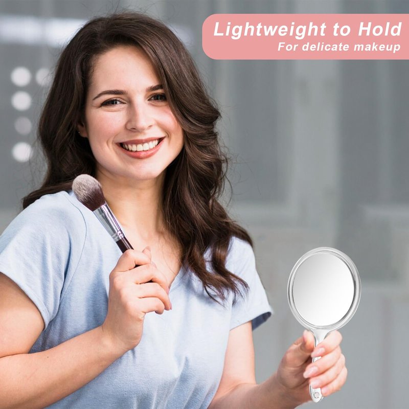 Dimeho Handheld Mirror 4.5 Inch Double-Sided Hangable Hand Mirror Acrylic Round 1X/2X Magnifying Mirrors with Handle Hand Held Wall Mount for Makeup Salon Home Barber Shaving Travel Women Men