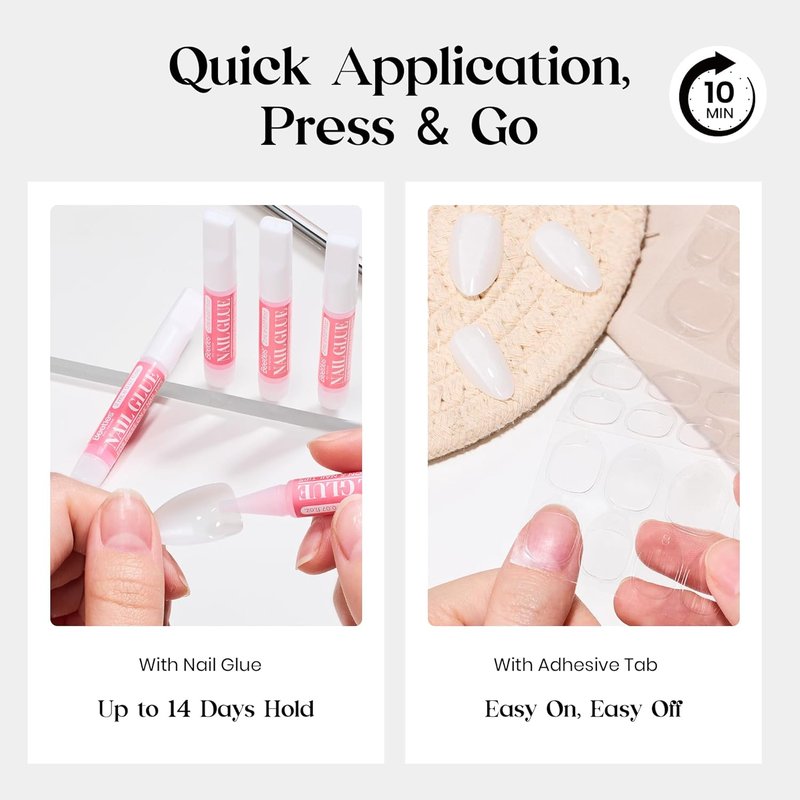 Beetles Milky White Press-On Nails - Short Square Gel Set with 30pcs, 15 Sizes & Mini UV Light