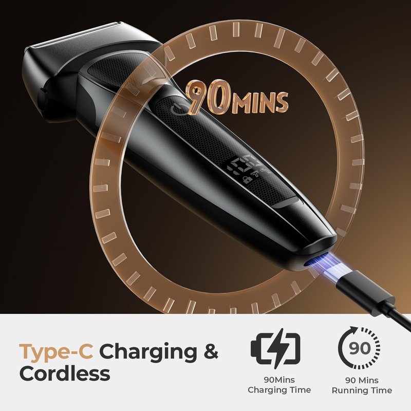 FNDNA Electric Razor for Men: Rechargeable Floating Foil Shavers with LED Display - Waterproof Wet Dry - 30° Precision Blades, Travel Lock, Face Shaving- Gift for Men/Dad