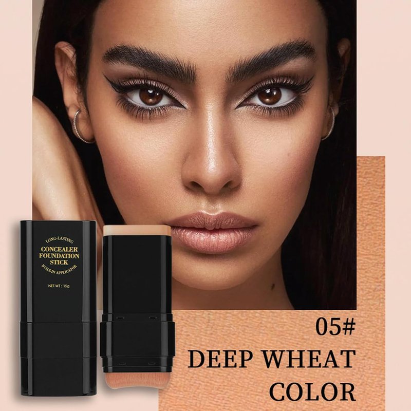 Foundation Stick - 2 in 1 Dual-Ended Long-Lasting Concealer & Contour | Waterproof Full Coverage Matte Finish in Deep Wheat