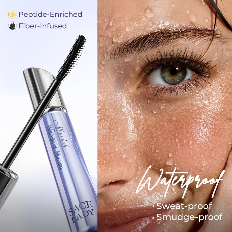 SACE LADY Waterproof Mascara, All-in-Lash Mascara Volume and Length Eyelashes, Smudge-proof and Sweat-proof, Long Lasting Curl, Natrual Black Eye Makeup Gift for Women