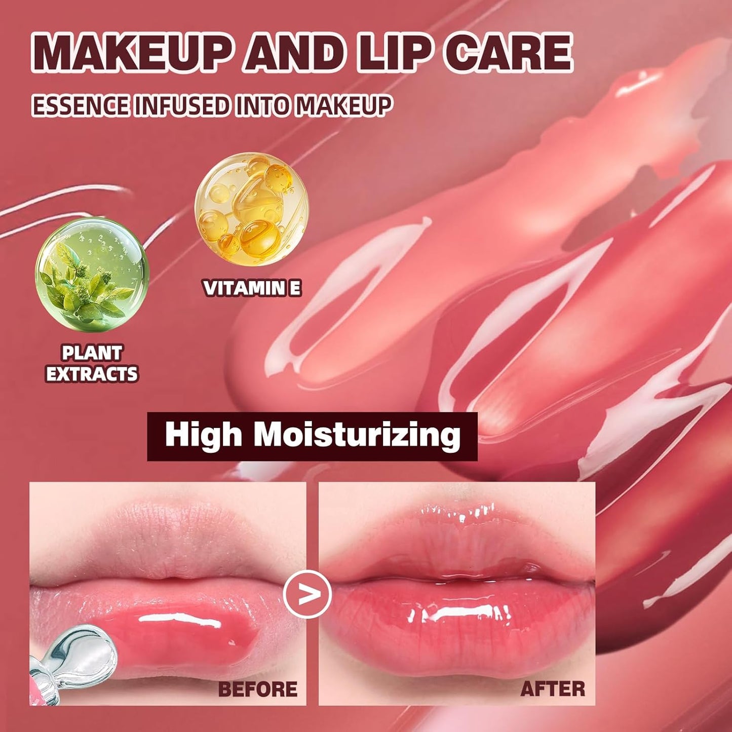 URQT Brightening Lip Serum, Hydrating Glossy Lip Oil with Metal Applicator, Plumping Moisturizing Lip Care Tint, Non-Sticky High Shine Lip Glow for Dry Lips (02# SAKURA BLOSSOM)