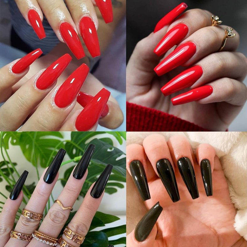 Skiennix 576pc Coffin Press-On Nails | Long Acrylic Fake Nails in 24 Colors with Glue & Tabs