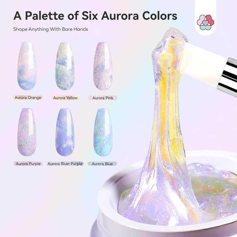 SAVILAND Advanced Solid Builder Nail Kit - 6PCS Aurora Colors | 30-Day Long-Wear Sculpting Gel for Professional Nail Art