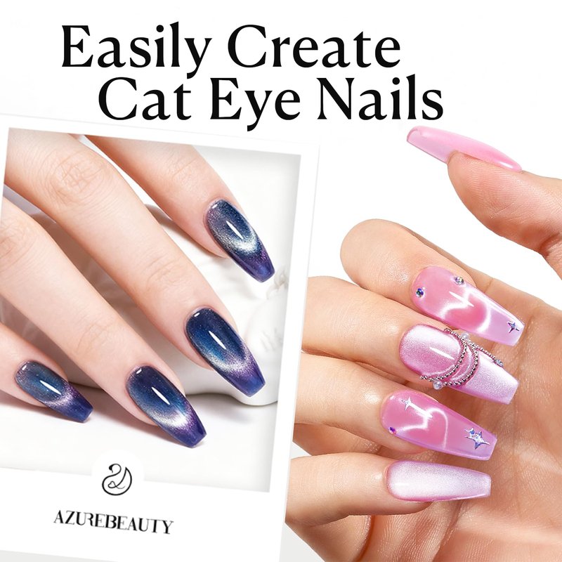 AzureBeauty Cat Eye Magnet Nail Art Tools-14PCS Powerful Cateye Gel Nail Polish Magnet Tools -Heart/French /Black Hole Magnet Sticks, DIY Glassy Cateye Nail Art Effects