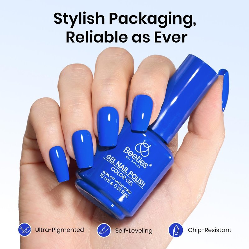 beetles Blue Gel Polish - 15ML Full Size One Color One Bottle Royal Blue Gel Polish Soak off Uv Led Lamp Nail Art Colorful Bottle All Season Manicure