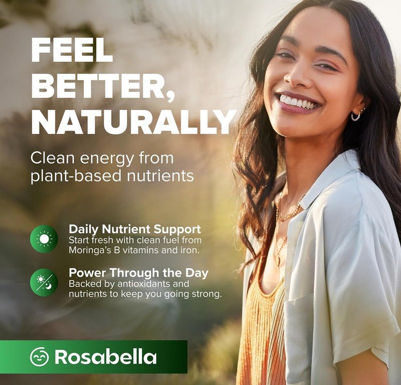 Rosabella Moringa Gummies – Moringa Leaf Extract 1000mg Equivalent Per Serving – Natural Energy & Balance – Non-GMO, Gluten-Free Superfood Gummies for Women & Men – 60 Count (60 Count (Pack of 2))