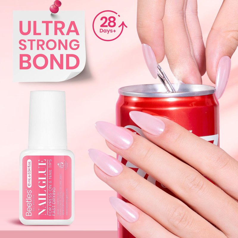 Beetles 10ML Super Strong Nail Glue for Press Ons, Nail Tips, Acrylic Nails No Uv Light Needed Nail Bond Brush in Nail Glue for Press On Nails Fake Nails Long Lasting for Beginners DIY Home
