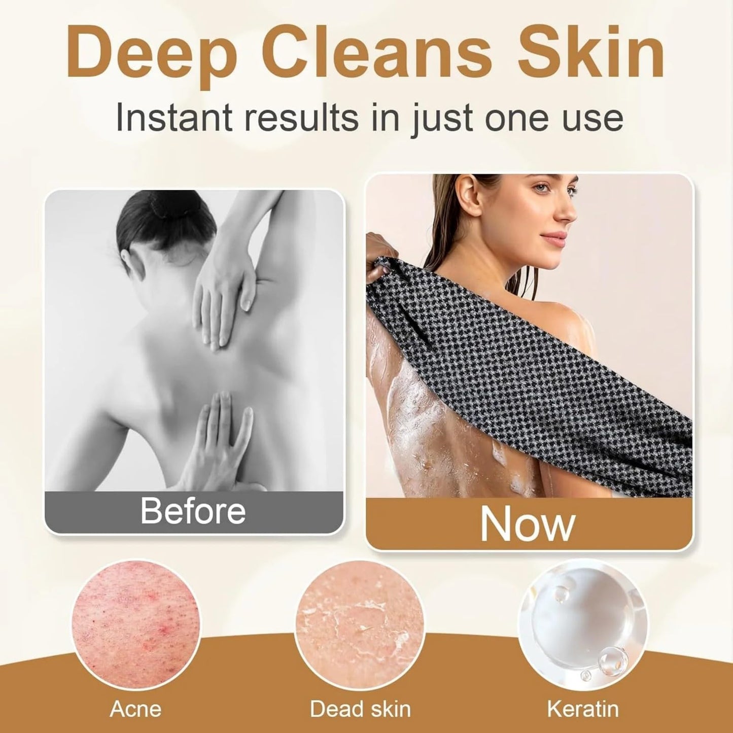 WEAIMYST Blissal Exfoliating Shower Towel, Premium Scrub Bathroom Towel Set, 2-in-1 Exfoliatings Towels-Body Scrubber with 2 Sides Advanced Exfoliating Microfiber Towel for All Skin Types(Black)
