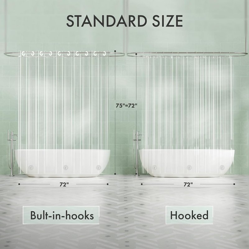 AmazerBath No Hook Shower Curtain - 3-in-1 Heavy Duty EVA Liner | 72x75 Clear Design with 3 Weights