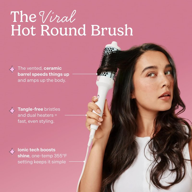 Mane Large Heated Round Brush - 1.77 Inch Thermal Brush for Voluminous Blowouts | Ionic Technology & Anti-Tangle Bristles