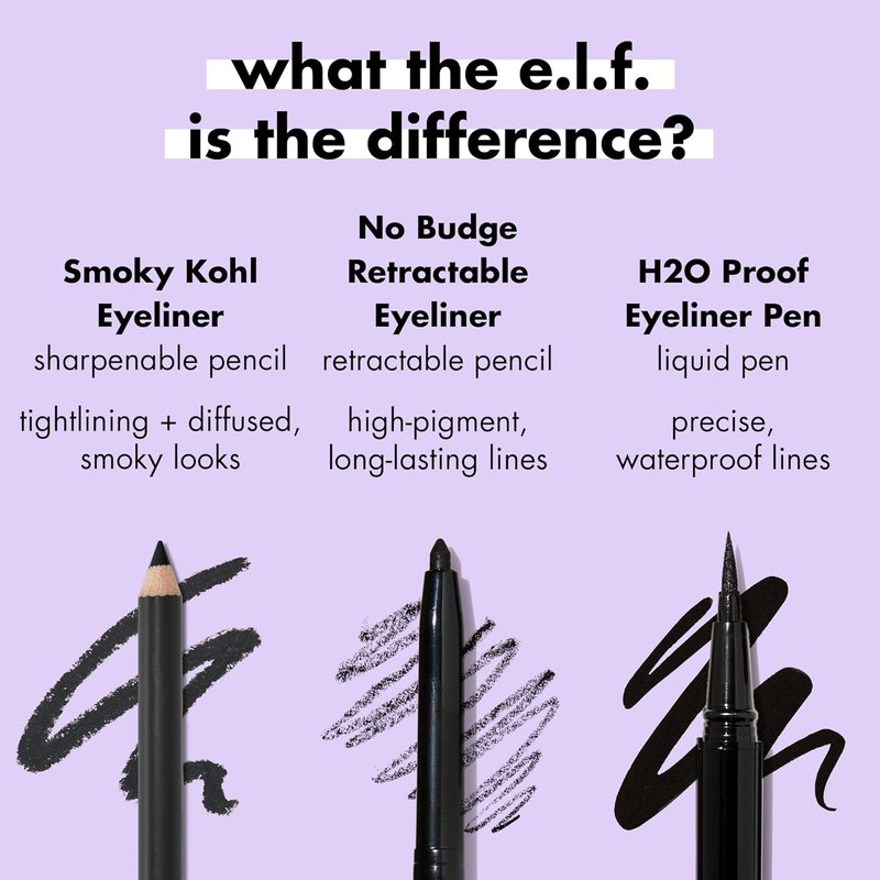 e.l.f. Smoky Kohl Eyeliner - Long-Lasting, Bold Eye Pencil for High-Pigmented Makeup | Vegan, Black Velvet