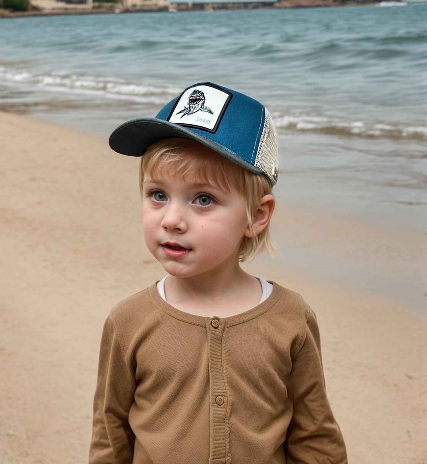Wodeal Boys Shark Trucker Hat, Toddler Snapback Mesh Baseball Caps for Kids Ages 2-8 Blue