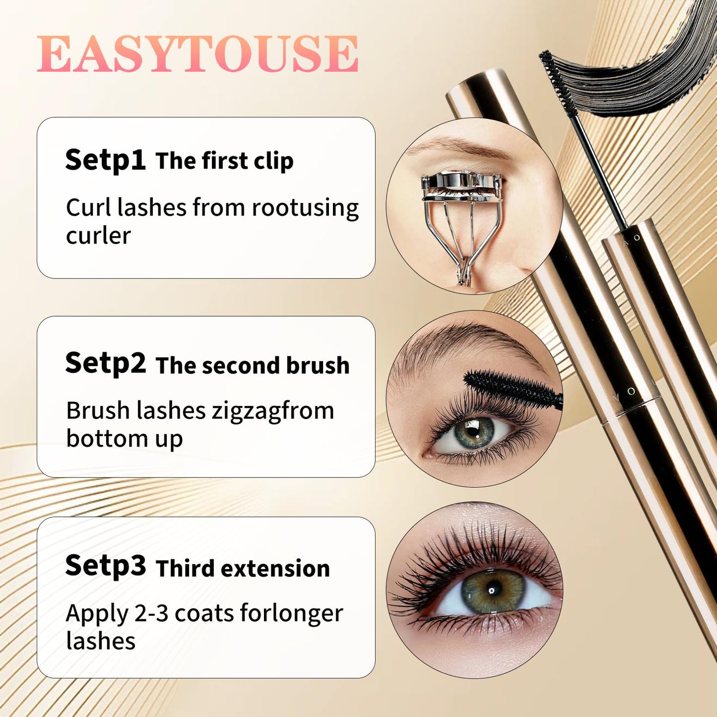 Ultra-Fine Lengthening Waterproof Quick-Dry Mascara, 2026 New 3D Volumizing Mascara, Fine Brush Tip Quick Drying Smudge Proof No Clumping (Black+Brown)