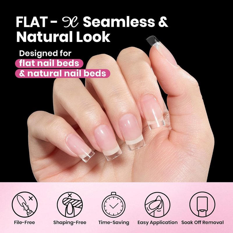 Beetles Gel Nail Tips - Almond Square Short Flat-X, 320pcs | Pre-Etched Half Matte Acrylic Press-On Nails for Easy DIY Extensions