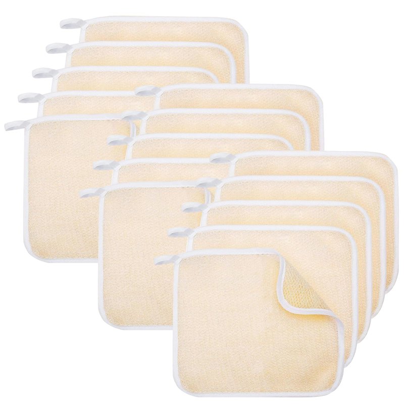 15 Count Exfoliating Washcloth for Body and Face Facial Wash Cloths Bath Scrub Soft Weave Loofah Towel Exfoliate Bath Towel Remove Dead Skin Wash Cloth Massage Bath Cloth for Women Man 10.6x9 Inch