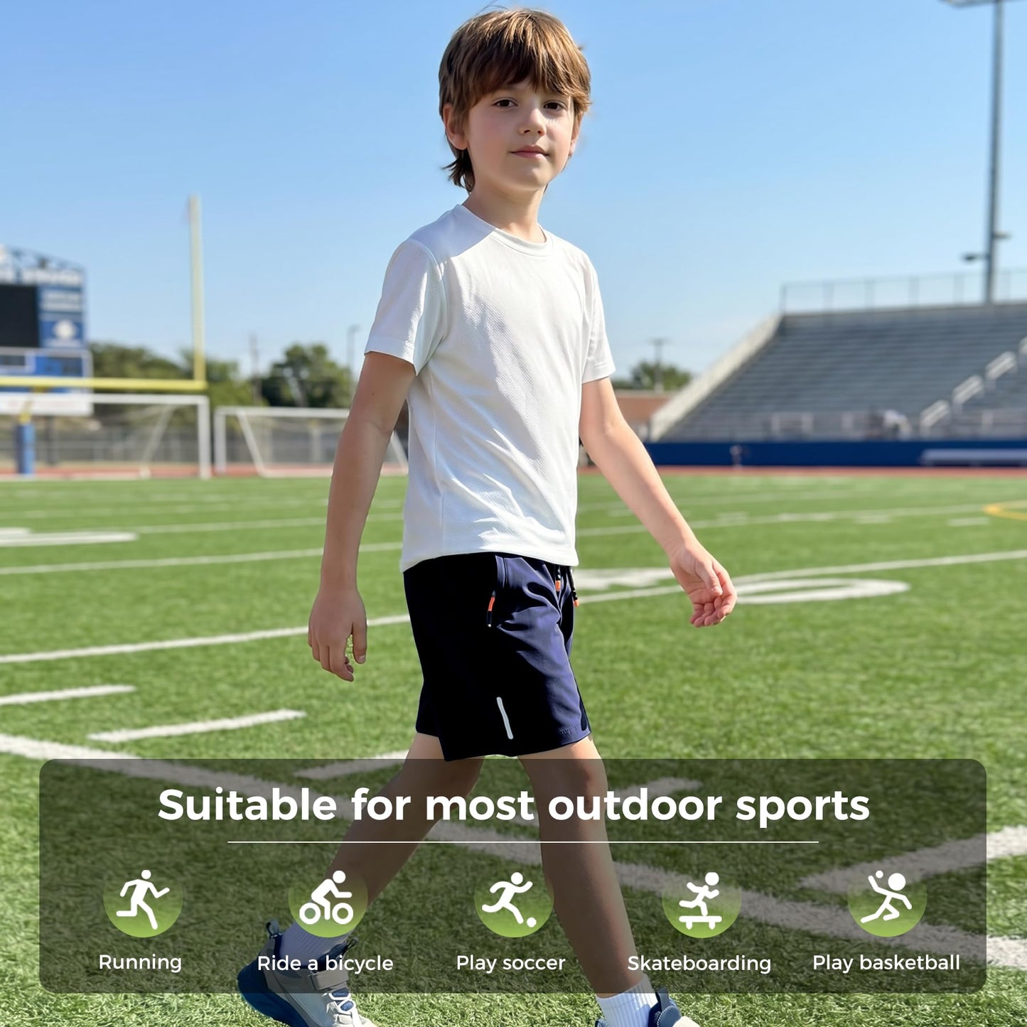 ANHDM Boys Athletic Shorts Quick Dry Sport Shorts Lightweight Running Shorts with Zipper Pockets (Pack of 3), Z/Black&Grey&Navy, 13-14T