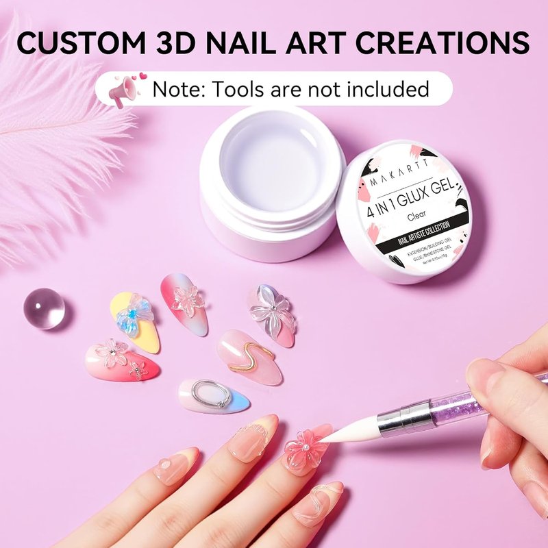 3D Gel Nail Art - Clear Solid Builder Gel for Extensions | Non-Sticky 4-in-1 Formula, 15ml