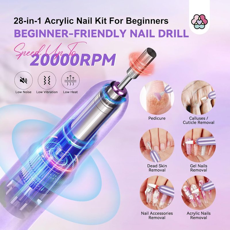 Acrylic Nail Kit for Beginners - Complete DIY Nail Art Set with Drill, Glitter Powder & 100 Tips | Home Salon Essentials