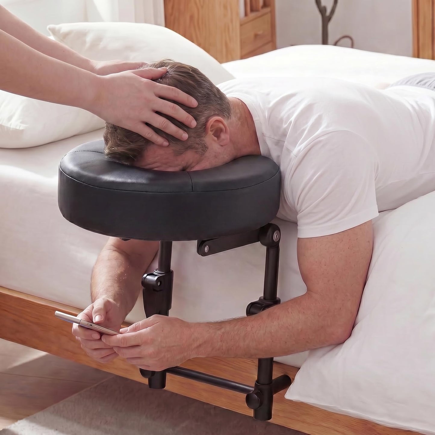 TIMBERHIDE Portable Massage Headrest for Bed, Easy-Install Adjustable Face Cradle with Memory Foam for Couples, Home Spa & Recovery, Fits 6-17” Mattress, Black