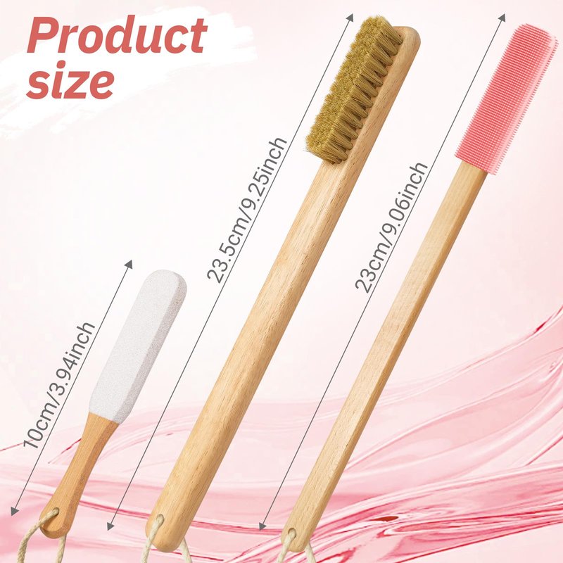 ELFRhino Long Handle Toe Gap Cleaning Brush+Body Shower Brush+Foot Grinder, Silicone Foot Scrubber for Shower, Feet Cleaner Scrub Foot Care for Seniors,Elderly, Men and Women,Pink
