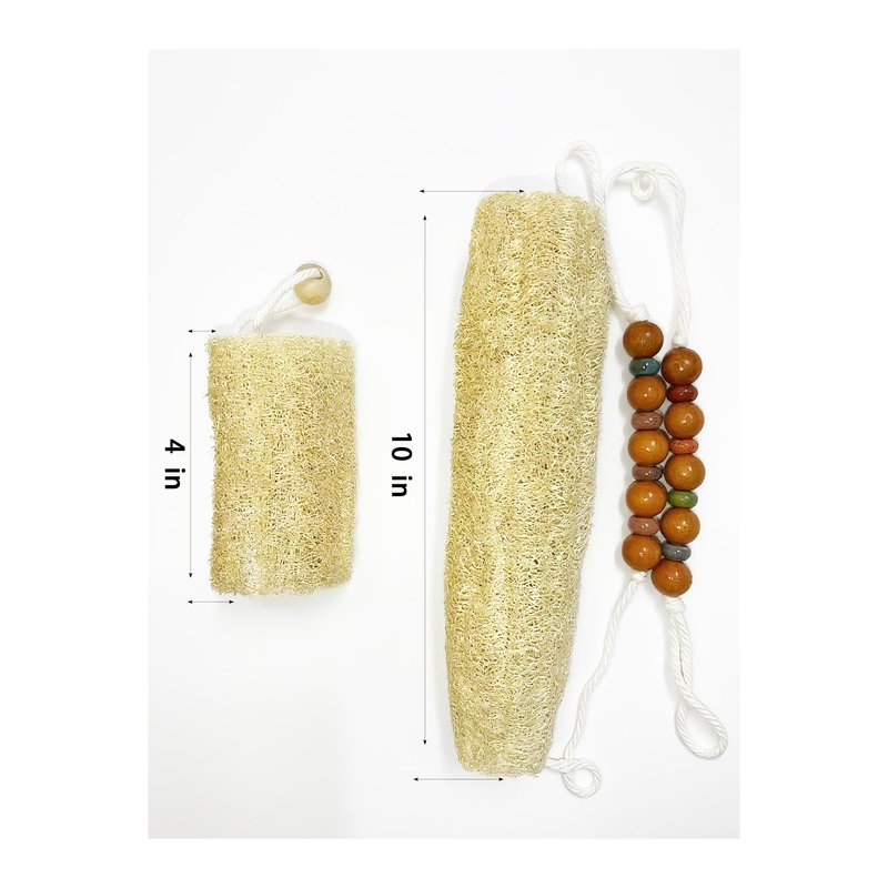 Luffa Bath Shower Sponge - Natural Luffa Exfoliating Body -Natural Loofah 4 Inch - Designed for Women and Men, Body & Face - Includes Unique Wooden Bead Ceramic Handle (White)