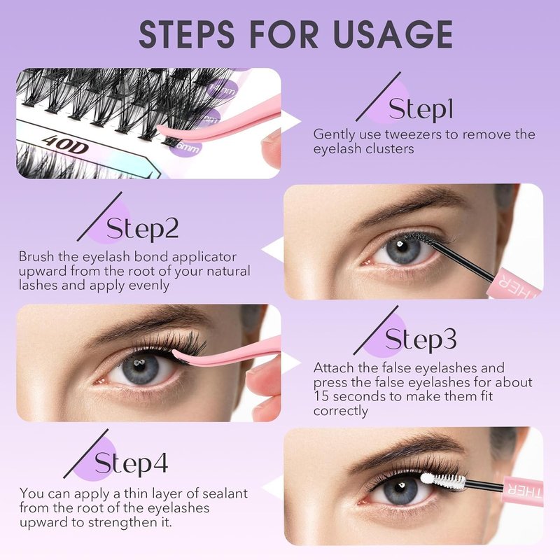 PITHER Lash Extension Kit - 280pcs DIY Eyelash Extensions with Bond, Sealant & Tweezers | 0.07mm 10-16mm Volume Clusters