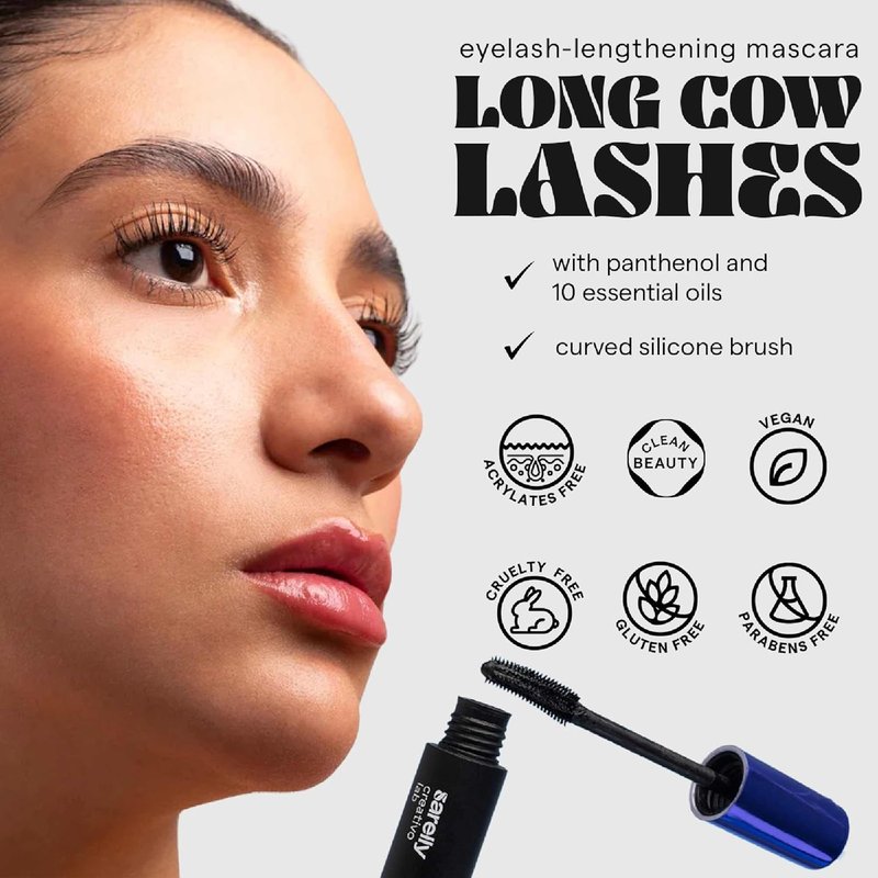 SARELLY Cow Lashes Mascara - Waterproof, Volumizing & Lengthening Formula | Vegan & Cruelty-Free