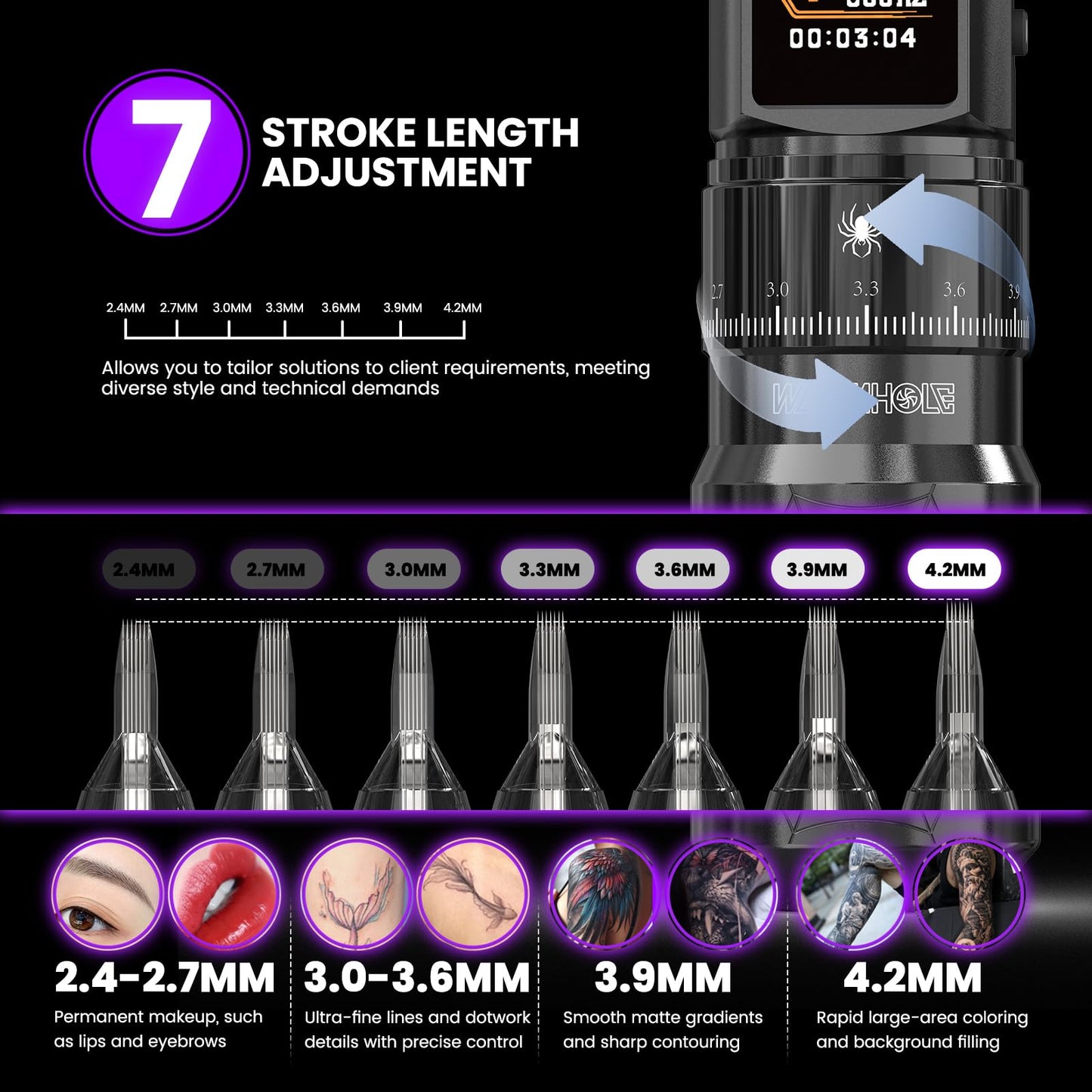 Wormhole 2 PCS 2300mAh Batteries Tattoo Kit Wireless Tattoo Gun Kit with 7 Adjustable Strokes, Smart Display with 3 Memory Slots, 3 Working Modes, 2 Tattoo Inks for Lining & Shading WTK0256