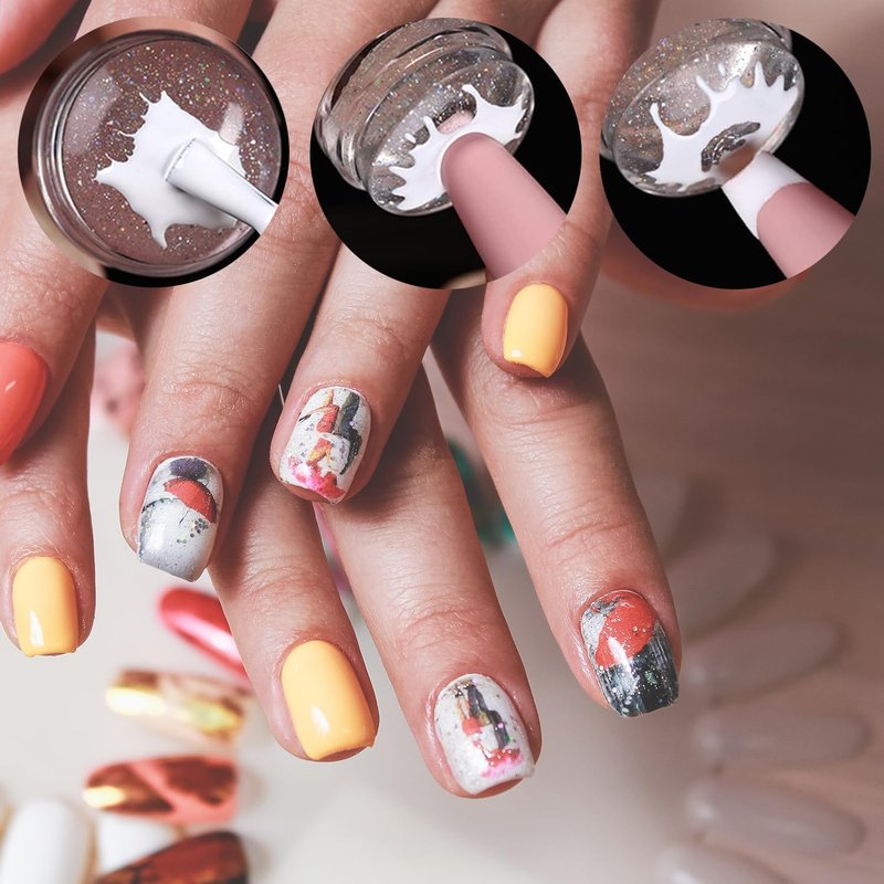 French Tip Nail Stamp Clear Silicone French Tip Tool French Tip Stamp French Manicure Kit French Nail Art Stamper Kit with Scrapers and Nail Art Brushes for French Manicure Home DIY Salon 5 Pcs