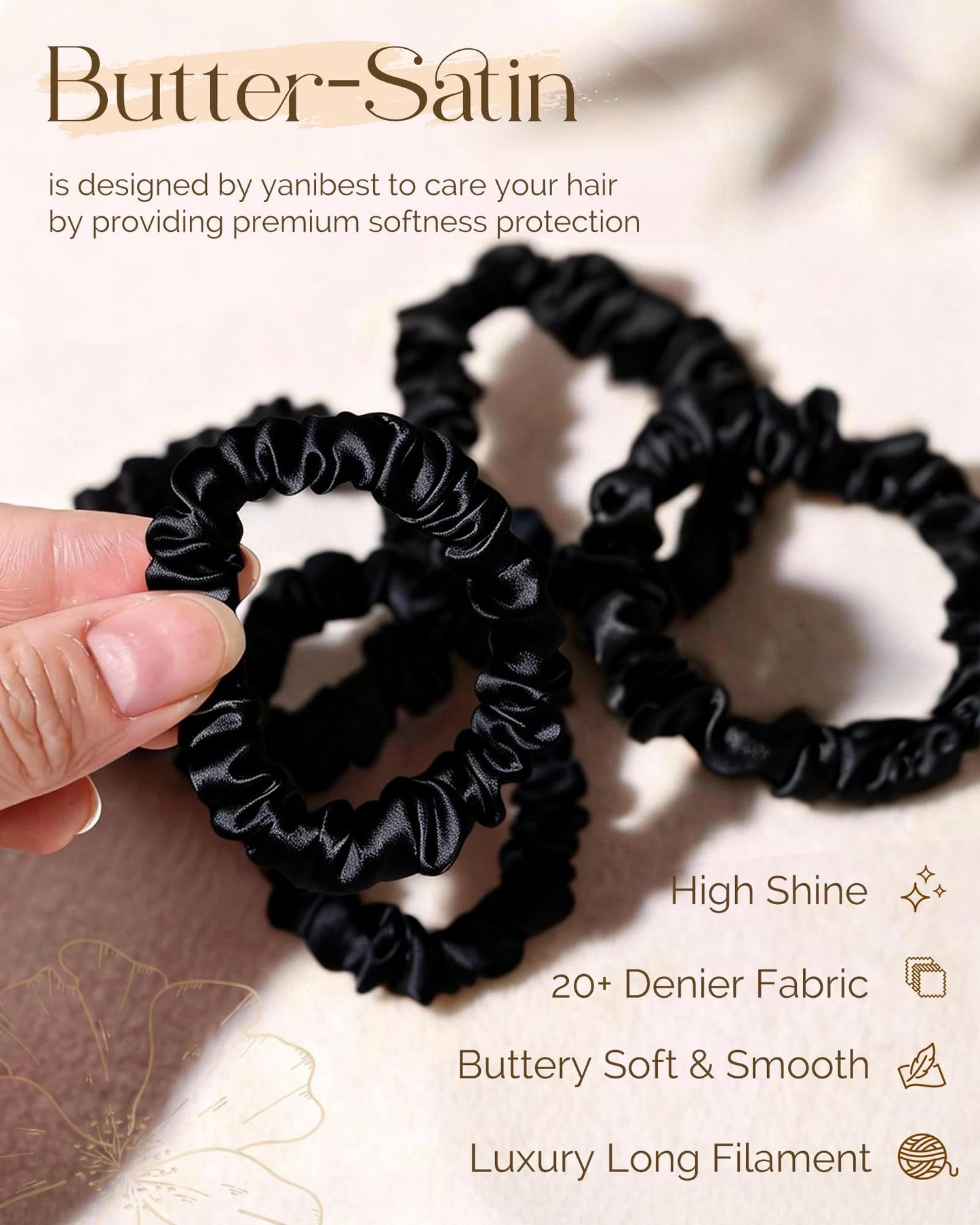 Yanibest 8 Pcs Satin Hair Ties - Hair Scrunchies for Women & Girls, Thin Silk Hair Ties No Damage, Ponytail Holders Gentle on Hair