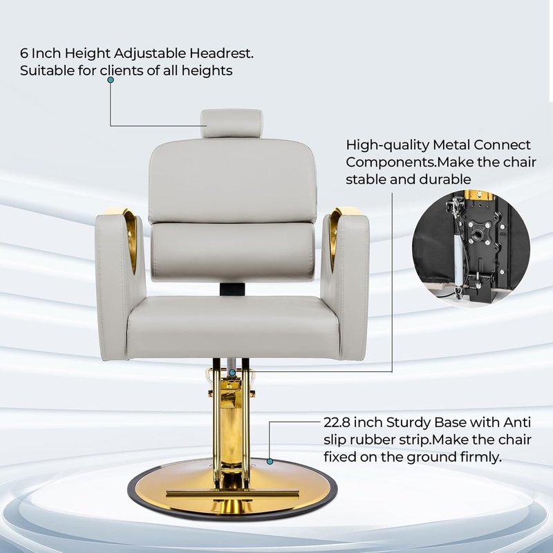 Reclining Salon Chair for Hair Stylists - 360° Swivel Barber Chair with Heavy-Duty Hydraulic Pump