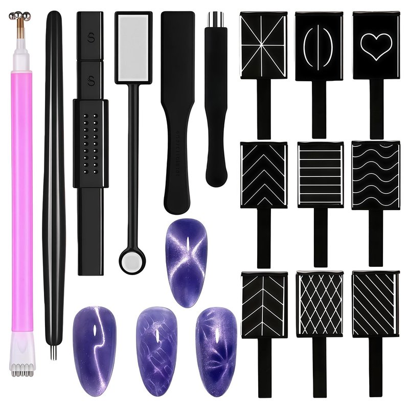 CllyCnny Cat Eye Magnet for Nails Set:15PCS Cateye Gel Nail Polish Magnet Wand , Polish Cateye Magnetic for Nails, Cat Eye Magnetic Sticks Nail Art Design Tools