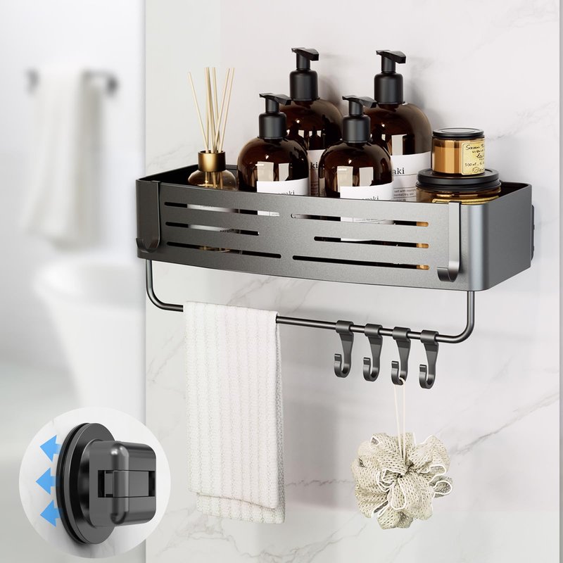 Onemake Suction Cup Shower Caddy, No Drilling Bathroom Organizer Shelf, Strong Vacuum Suction Holds Up to 22 lbs, Removable Shower Shelf for Tile Glass, Kitchen & Bathroom Storage Basket