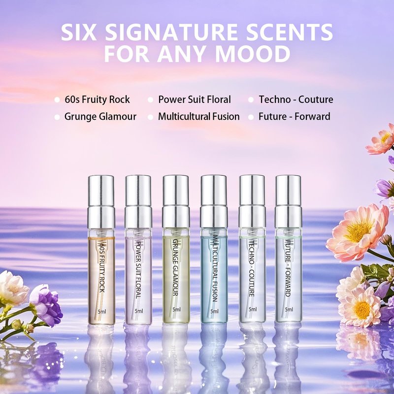 Roseye 6pcs Fashion Capital Perfume Samples Set,Travel Size Mini Perfume with Scent Cards, Inspired by American Fashion Icons, Perfume Discovery Set Holiday & Birthday Gift Idea