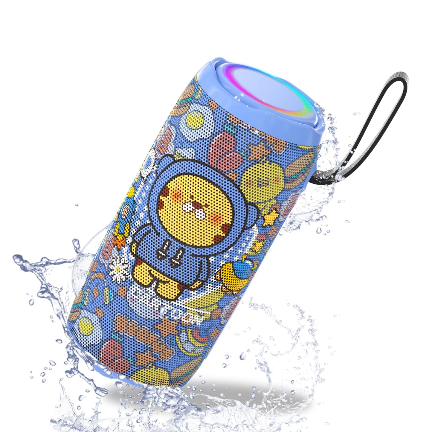 Cute Cartoon Bluetooth Speaker for Girls & Teens, Kawaii Portable Wireless Speaker with RGB Sync Lights, BT 5.3, TWS Pairing, IPX5 Waterproof, 20H Playtime, Birthday Gifts & Room Decor (Blue)