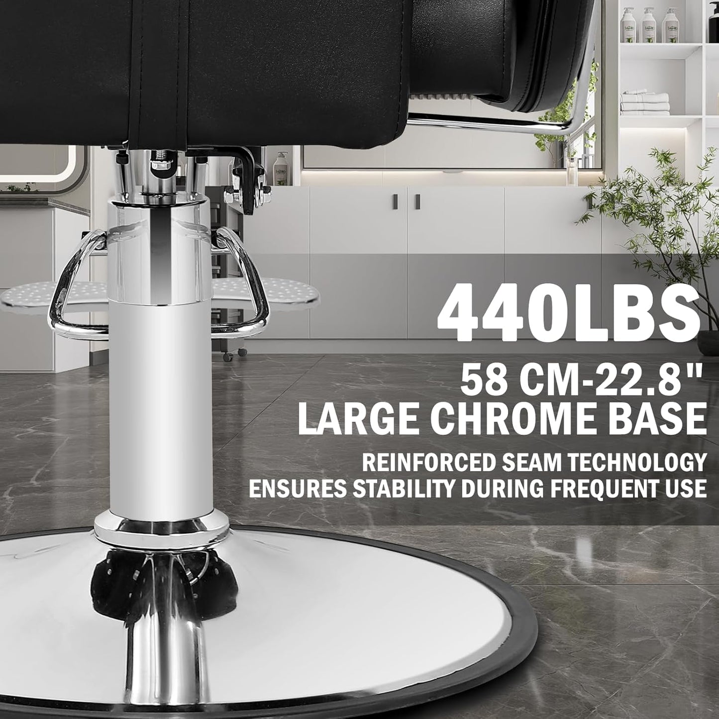 Skiennix Reclining Salon Chair - Heavy Duty Barber Chair with Adjustable Headrest | 360° Swivel, Black Silver, 440Lbs Capacity