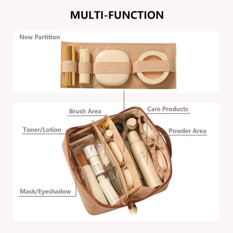 Omeily Travel Makeup Bag - Large Cosmetic Organizer with Compartments | Multi-Function Toiletry Storage for Women