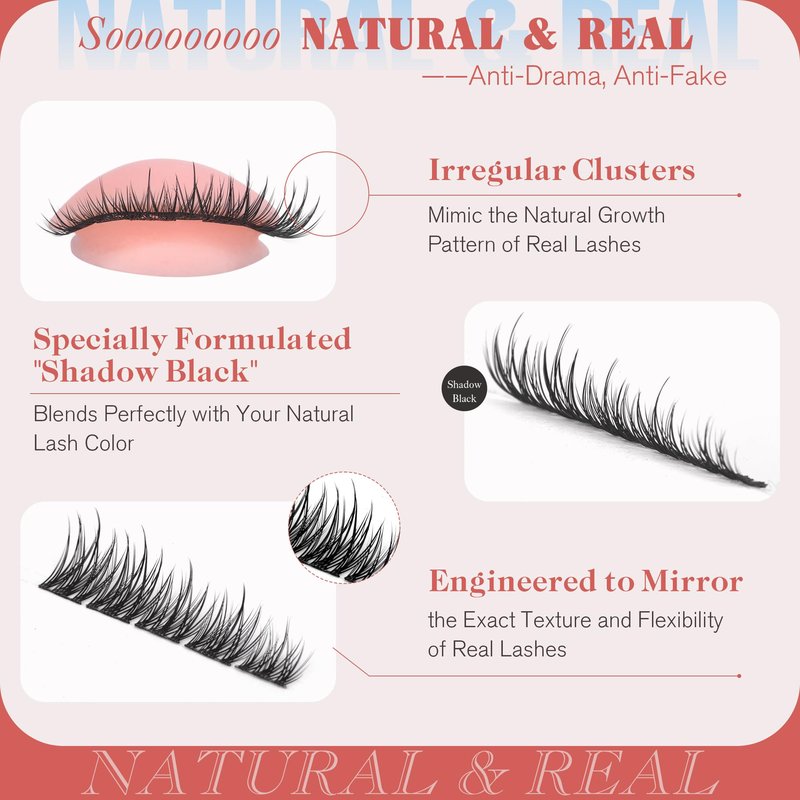 Lash Clusters Natural Look 8-10-12MM Short Cluster Eyelash Extensions for Clean Girl Makeup Wispy Eyelash Clusters C-curly Individual Lashes Thin Lash Band by Newcally