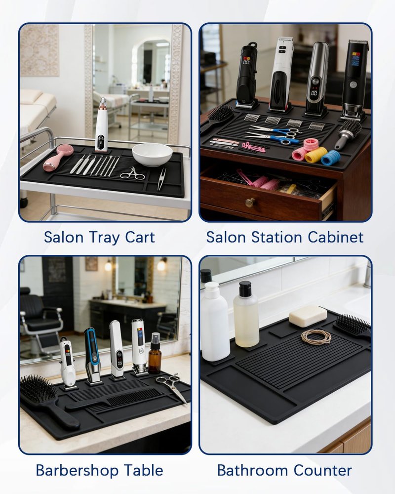 Magnetic Barber Mat - Anti-Slip Silicone with 4 Strong Magnets | Heavy Duty Barber Station Accessory