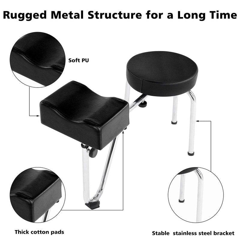Dsmsseym Portable Pedicure Foot Rest Stool, Adjustable Height, Black, for Spa, Beauty Salon, Studio
