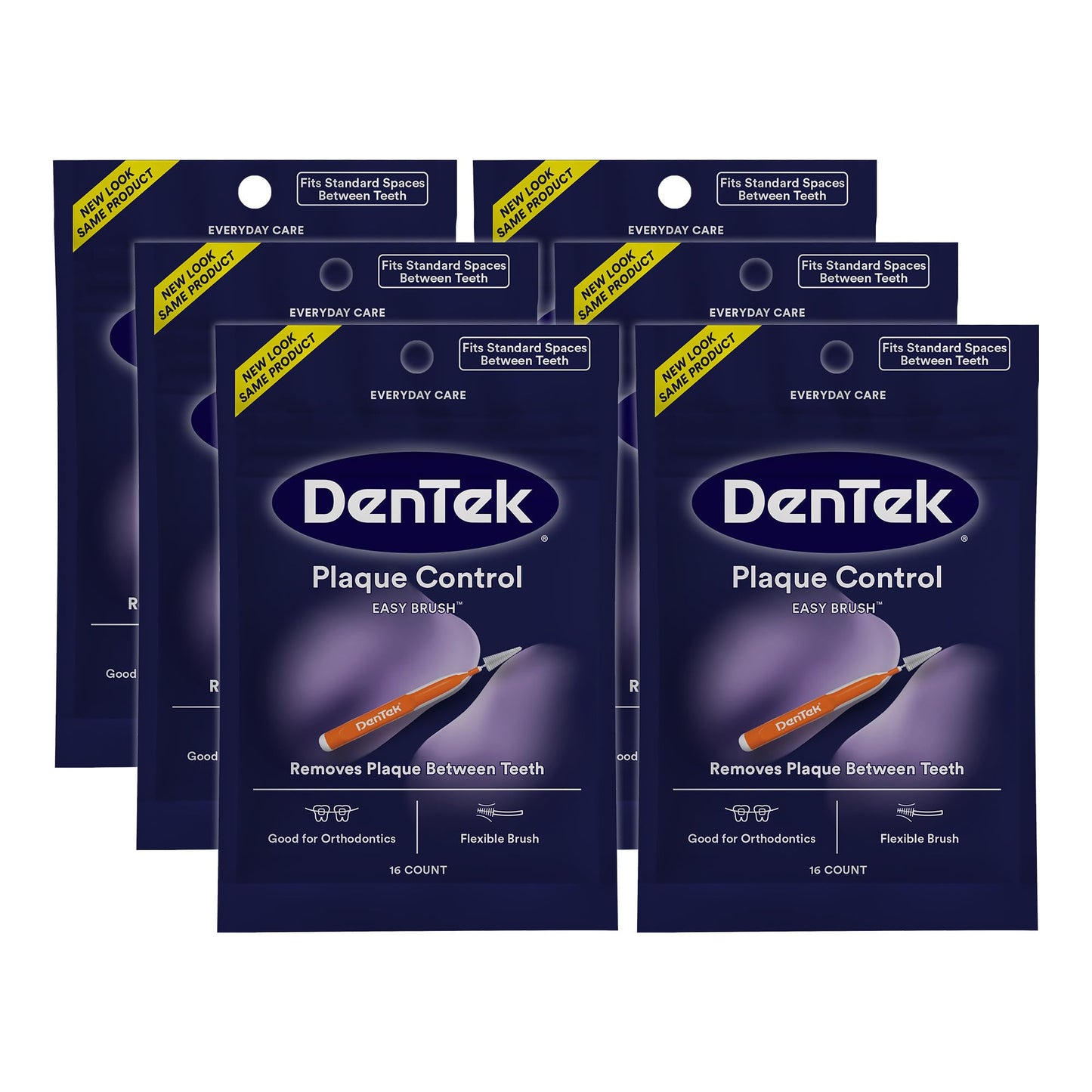 DenTek Easy Brush, Interdental Brushes for Cleaning Between Teeth, Safe for Braces & Dental Work, 16 Count, Pack of 6