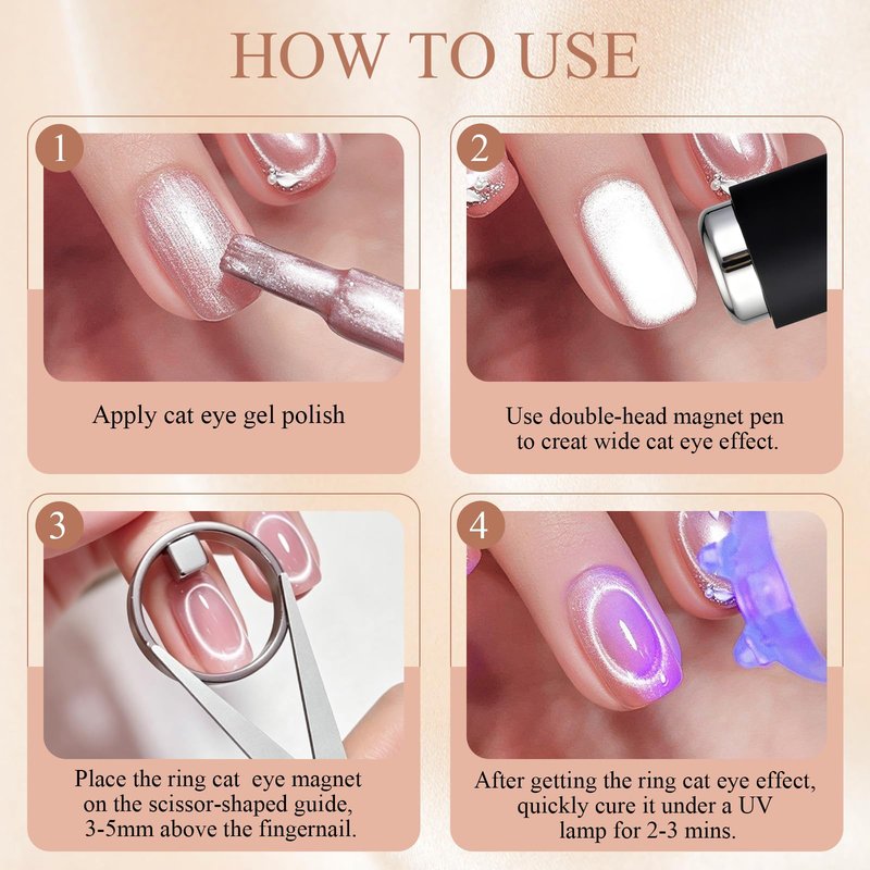 Plman Ring Magnet for Nails - Circle Cat Eye Magnet Set for Cat Eye Gel Polish, 3-Second Instant Effect Neodymium Magnetic Nail Art Tools for Circle French Effects (Ring Set)