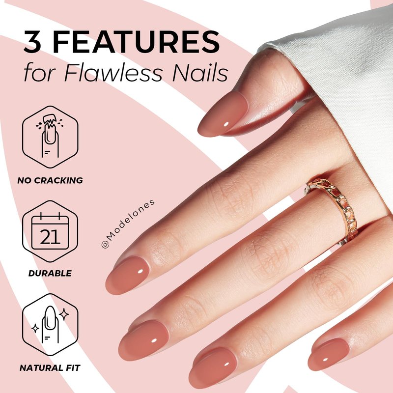modelones Sheer Milk Tea Short Press on Nails, Semi-Transparent Oval Fake Nails Kit Press Ons with Nail Glue, Adhesive Tabs, Nail File, Prep Pad, Manicure Stick, 32Pcs 16 Sizes, Spring Women Girl Gift