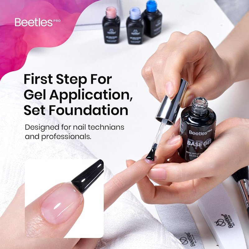 Beetles Pro Gel Base Coat - Hema-Free & Self-Leveling 20ml | Long-Lasting Soak-Off Gel for LED/U V Lamps