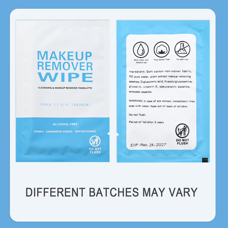 50 Pack Individual Makeup Remover Wipes, Individually Wrapped Face Cleansing Wipes, Travel Makeup Remover Cloth for Travel, Hotel Skin Care(Blue)